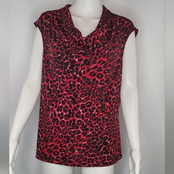 Kasper Black & Red  Animal Print Cowl Neck Sleeveless Top‎ - Picture 1 of 10
